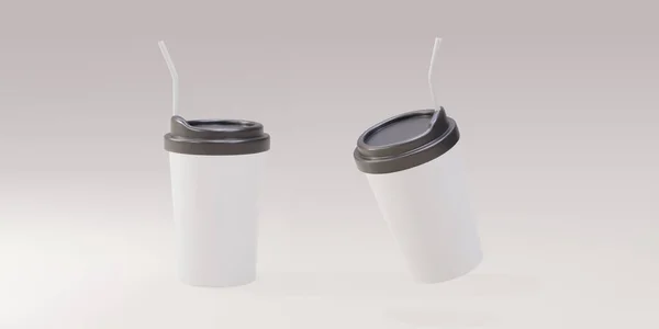White Paper Coffee Cups Straw — Vettoriale Stock