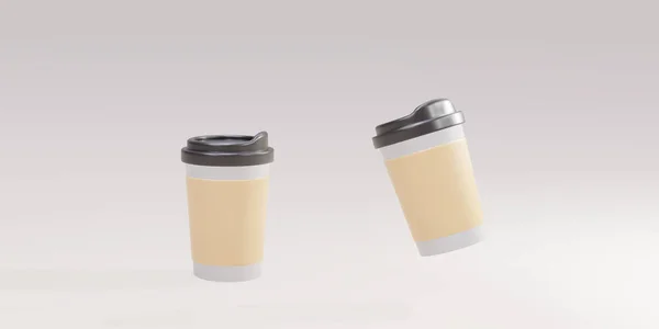 Two Paper Coffee Cups Grey Background — Stok Vektör