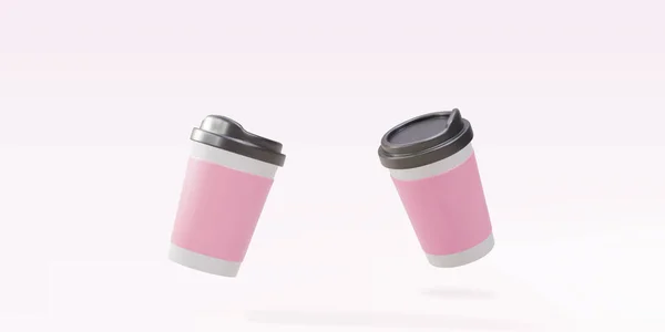 Two Paper Coffee Cups Pink Background — Vettoriale Stock