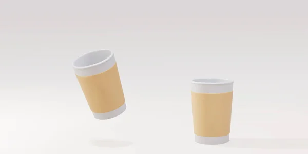 Two Paper Open Cups Grey Background — Stok Vektör