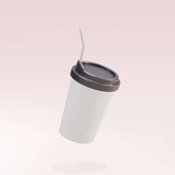 White Paper Coffee Cup Straw Pink Background — Image vectorielle