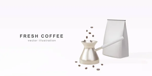 Banner Realistic Golds Turku Package Coffee Coffee Beans White Background — стоковый вектор