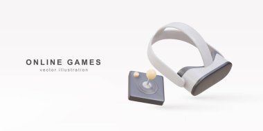 Üç boyutlu sanal gerçeklik gözlükleri ve eski oyun kontrolörü modern teknolojik cihazlar. oyun ögesi.