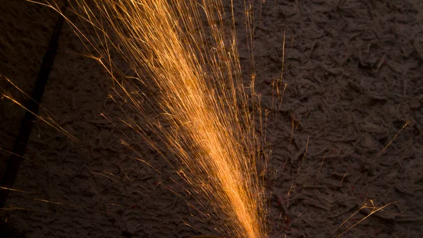 Orange Yellow Sparks Cutting Metal Electric Spiral — Stockfoto