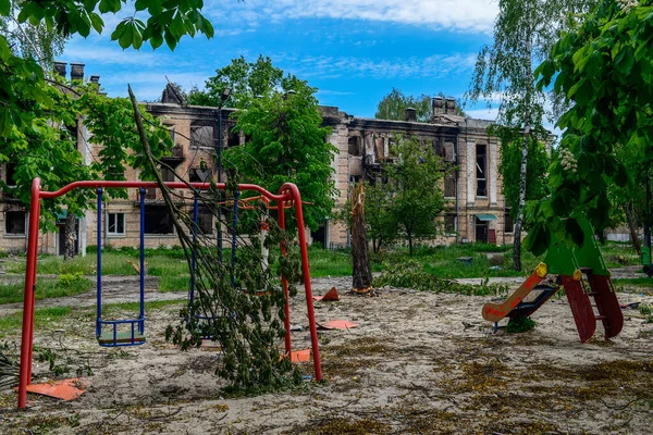 Cidade Gostomel Esteve Sob Ocupação Por Mês Exército Russo Destruiu — Fotografia de Stock