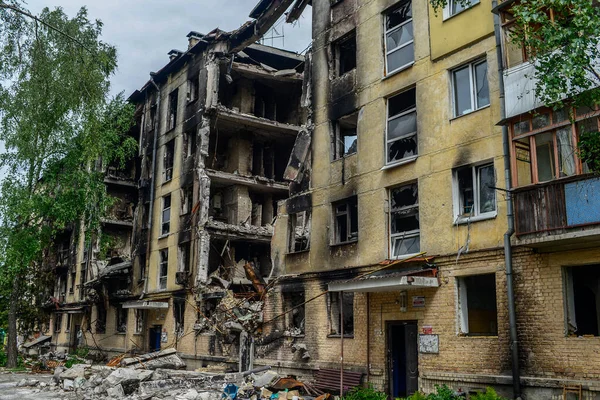 Cidade Gostomel Esteve Sob Ocupação Por Mês Exército Russo Destruiu — Fotografia de Stock