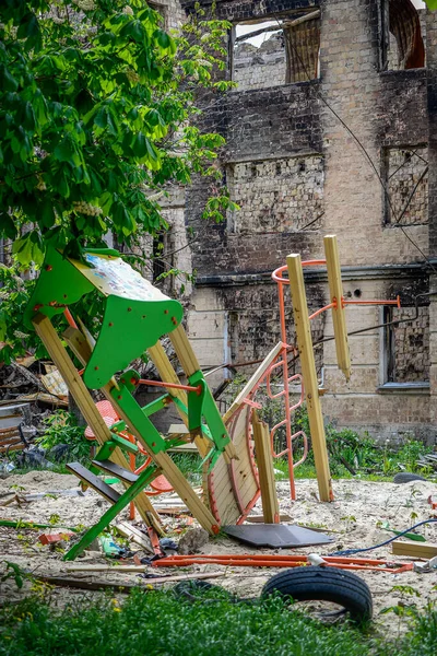 Cidade Gostomel Esteve Sob Ocupação Por Mês Exército Russo Destruiu — Fotografia de Stock