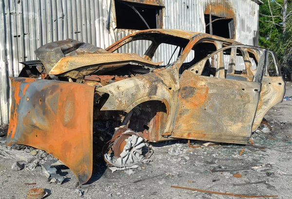 Kiev Region Liberation Russian Invaders Everywhere Were Burned Cars Broken — Stock Photo, Image