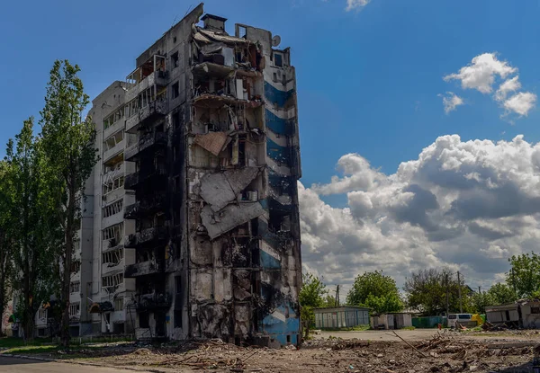 Cidade Borodyanka Região Kiev Após Ocupação Pelo Exército Russo Casas — Fotografia de Stock