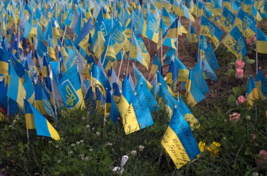 Fifty-five flags with the callsigns of the dead Azov fighters have been planted in Kiev's Maidan.