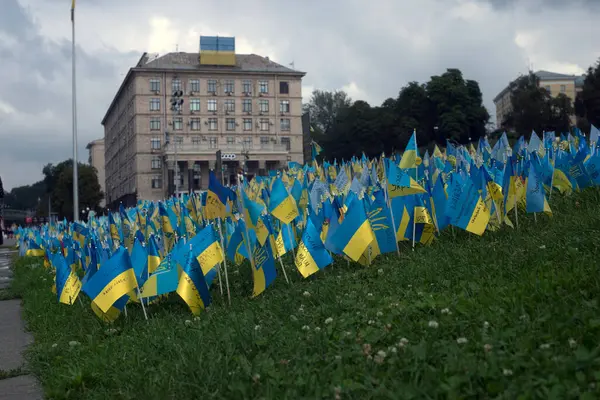 Fifty-five flags with the callsigns of the dead Azov fighters have been planted in Kiev's Maidan.