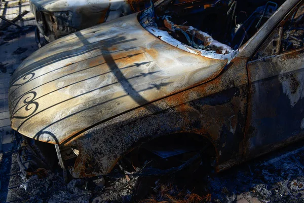 Busha Kiev Region Ukraine 2022 Selection Cars Motorbikes Shot Burnt — Stock Photo, Image