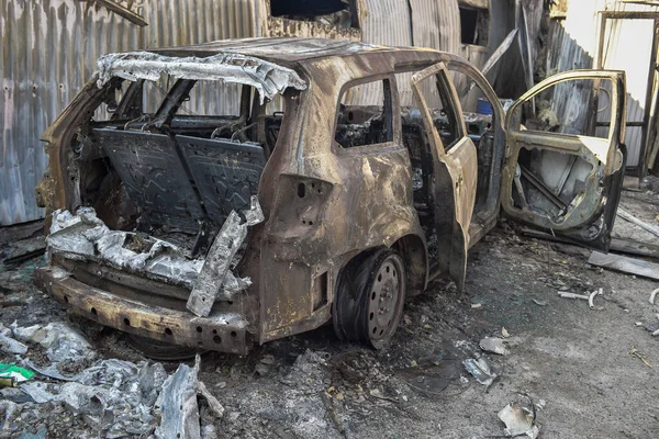 Busha Kiev Region Ukraine 2022 Selection Cars Motorbikes Shot Burnt — Stock Photo, Image