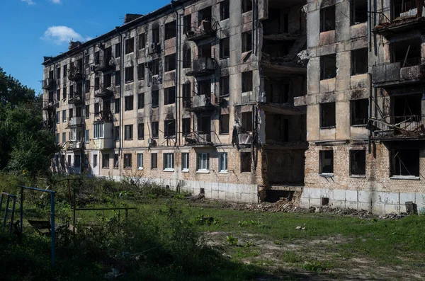 Gostomel Região Kiev Ucrânia Setembro 2022 Cidade Arruinada Como Resultado — Fotografia de Stock