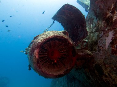 Boracay Adası Filipinleri 'ndeki Tri-Bird uçak enkazının motoru.