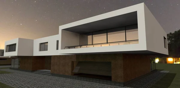 High Tech Concept Huis Het Zonsopgang Licht Weergave Zeer Goede — Stockfoto
