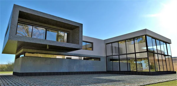 Decoração Tijolo Cinza Mais Parede Concreto Casa Design Contemporâneo Sob — Fotografia de Stock