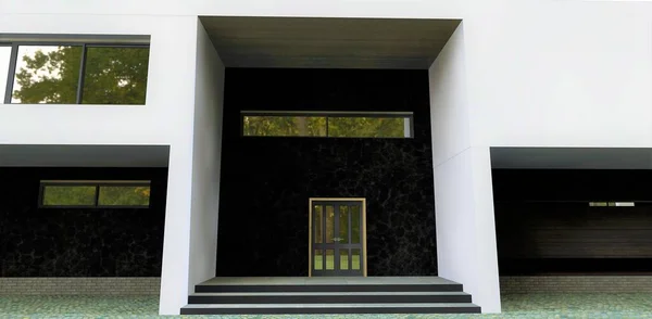 Edificio Moderno Acabado Entrada Mármol Negro Render Buena Idea Para — Foto de Stock