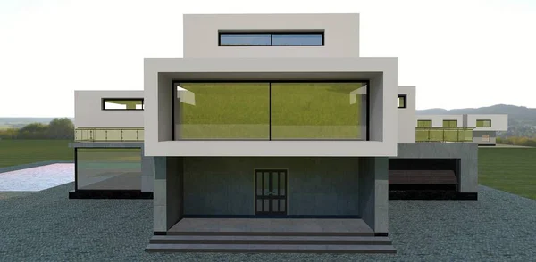 Entrance Luxurious Three Level High Tech House Concrete Finishing First — Fotografia de Stock