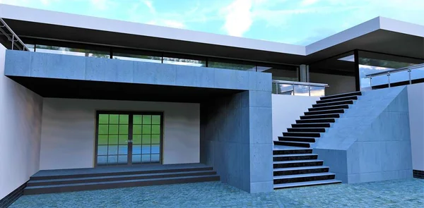 Stunning Concept Entrance Luxury High Tech House Concrete Finishing Render — Stock fotografie