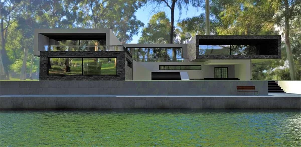 Luxueuse Villa Haute Technologie Sur Les Rives Rivière Ombre Une — Photo