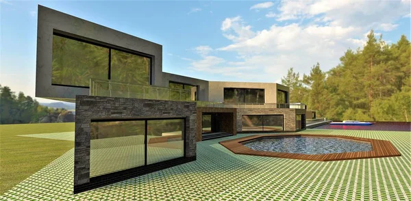 Unique Concept Futuristic High Tech House Swimming Pool Non Standard — Foto de Stock