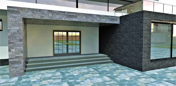 Entrance Modern High Tech House Porch Trim Gray Slate Concrete — Stockfoto