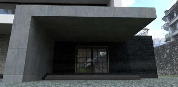 Front Entrance Modern Building Brutal Finishing Porch Concrete Looks Good — 스톡 사진