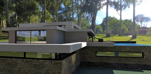 Modern Luxury Villa Rainforest Finishing Old Slate White Brick Wooden — ストック写真