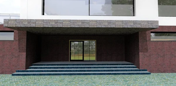 Entrance Modern House Concrete Steps Porch Canopy Finish Old Slate —  Fotos de Stock