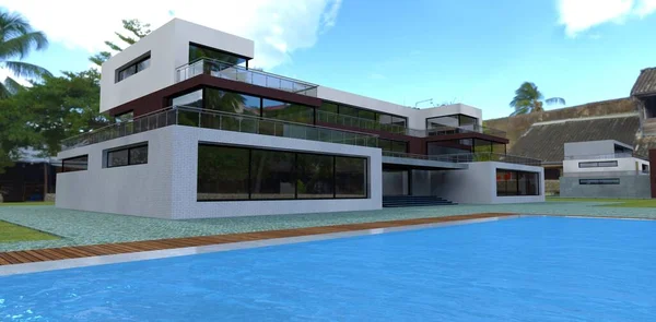 New Modern Country House Old Quarter Tropical Island Swimming Pool — Stok fotoğraf