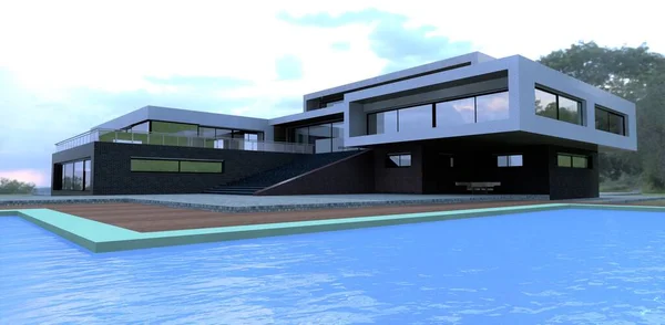 Blue Water Pool Stunning New Home Exclusive Advanced Design Modern — 스톡 사진