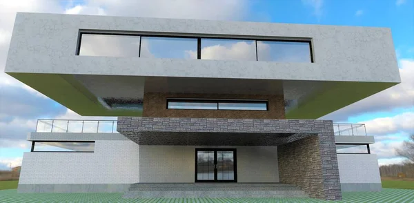Concept Design Futuristic House Porch Trim Gray Slate Concrete Steps — Fotografia de Stock