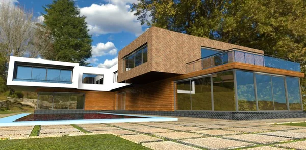 Exclusive Project Modern Country House Forest Facade Decoration Wood Wonderful — Stockfoto
