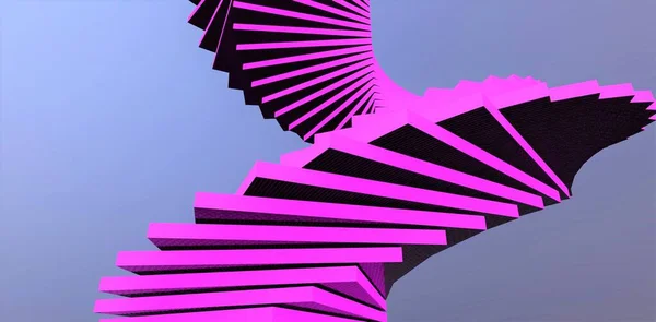 Fairy tale staircase model with pink illuminated risers. Screw design. Suitable for designers of futuristic real estate. 3d render.