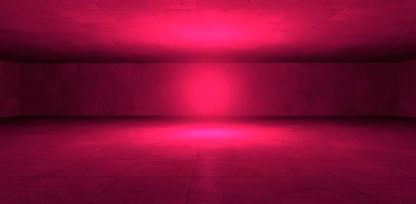 Empty concrete walls illuminated by a red light source from a parallel space. Suitable for studio photography. 3d render.