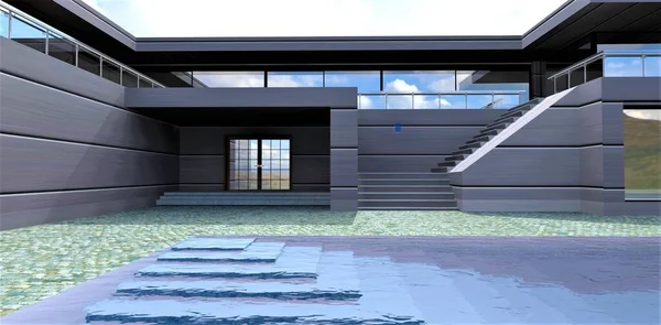 Binnenkort Wellness Zwembad Binnenplaats Van Een Slim Huis Speciale Straling — Stockfoto