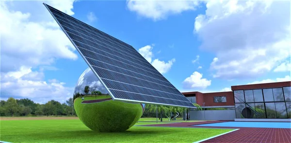 Planta Energía Solar Totalmente Autónoma Equipada Con Rastreador Que Gira — Foto de Stock