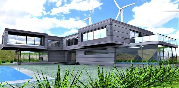 Futuristic Design Private House Environmentally Friendly Finishing Material Based Composite — Stock Photo, Image