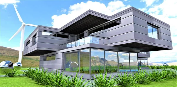 Futuristic Design Private Home Made Innovative Sustainable Carbon Fiber Metal — Stock Photo, Image
