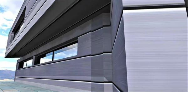 Newly developed composite panels for advanced home wall cladding. Energy-efficient and environmentally friendly material based on carbon fiber and aluminum has aesthetic properties. 3d render.