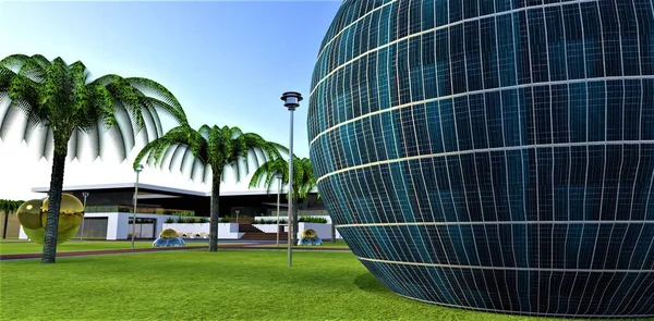 Ein Innovatives Solarkraftwerk Form Einer Kugel Aus Photovoltaikmodulen Mit Batterien — Stockfoto
