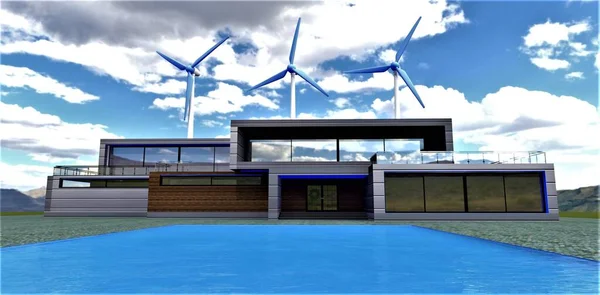 Country House Future Autonomous Power Supply System Using Wind Generation — Stock Photo, Image