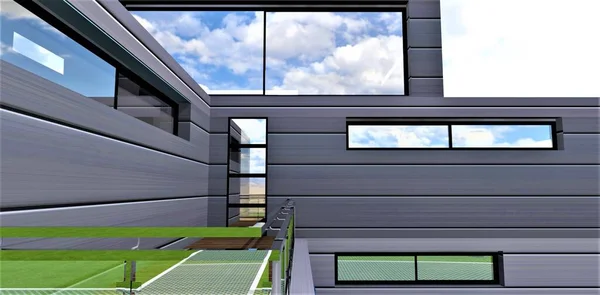 Entwurf Eines Stilvollen Balkons Eines Privaten Landhauses Automatische Tür Mit — Stockfoto