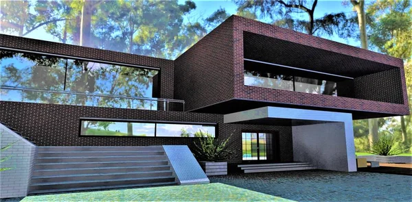 Casa Campo Luxuosa Selva Escadaria Para Terraço Feita Concreto Porch — Fotografia de Stock