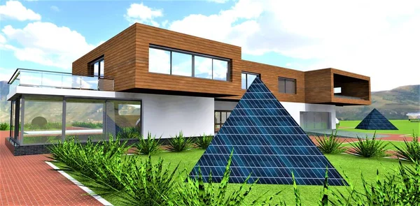 Une Centrale Solaire Futuriste Sous Forme Une Pyramide Photovoltaïque Intérieur — Photo