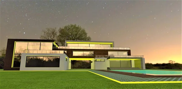 Progettazione Individuale Illuminazione Notturna Cottage Ecologico Elite Con Una Striscia — Foto Stock