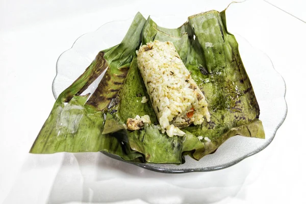 Nasi Bakar Grilled Rice Tuna Wrapped Banana Leaves Delicacy Indonesia — 스톡 사진