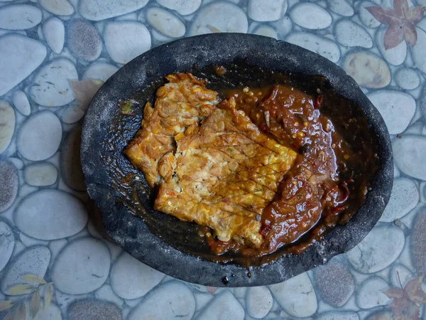 Tempe Penyet Sambal Penyet Tempe Traditional East Javanese Food Made — Foto de Stock