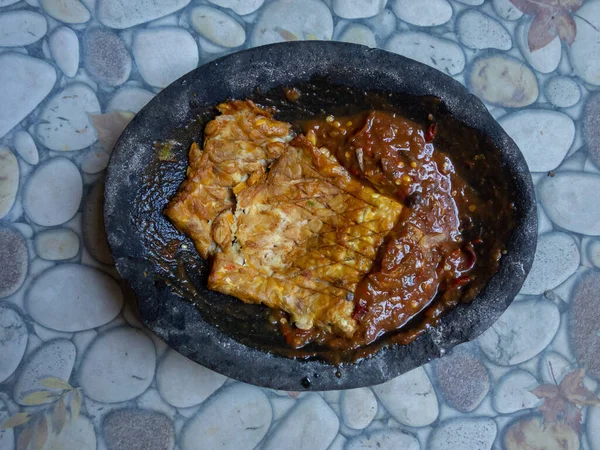 Tempe Penyet Sambal Penyet Tempe Traditional East Javanese Food Made — Foto de Stock